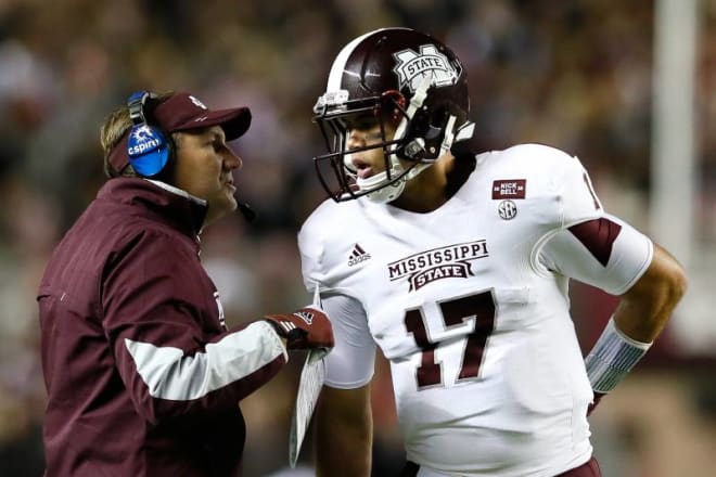 Tyler Russell (right) was first quarterback to sign with Dan Mullen (left) at Mississippi State. 