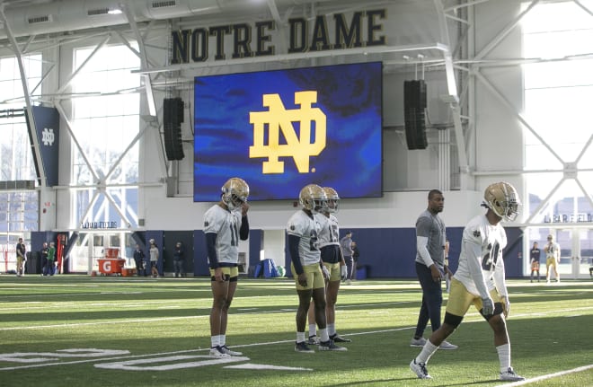 Notre Dame Fighting Irish player s during practice in March