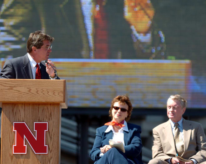 Former coach Bill Callahan speaks as Nebraska broke ground on the Tom and Nancy Osborne Complex in 2004. 