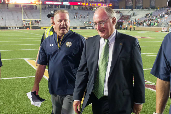 Notre Dame Fighting Irish director of athletics Jack Swarbrick and former head coach Brian Kelly