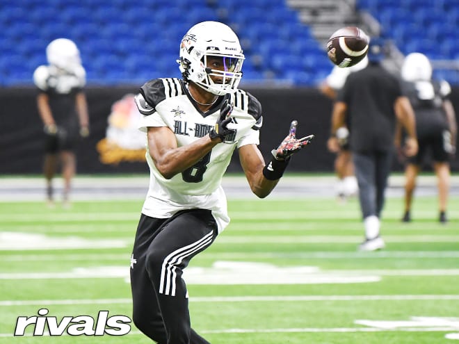 Cam Williams catches a pass during practice for the All-American Bowl last month in San Antonio just ahead of the wide receivers Notre Dame enrollment.