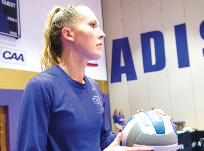 Janey Goodman holds the ball during a James Madison practice in October.