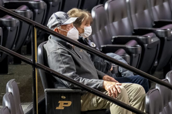 Coach Gene Keady and wife Kathleen took in Purdue's hard fought three-point win over Wisconsin.