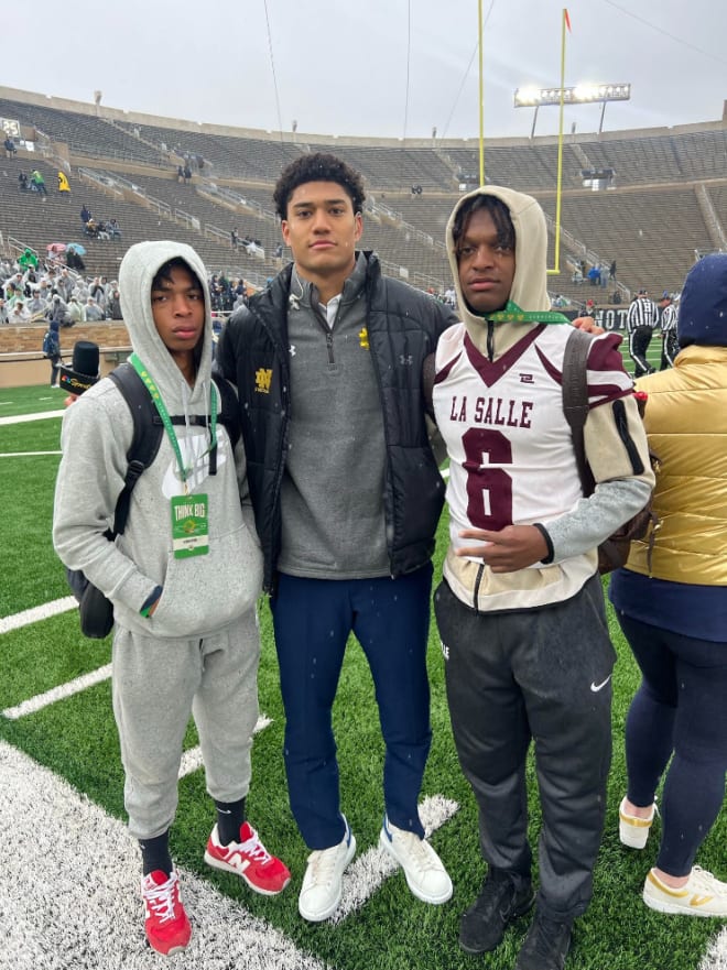 While visiting Notre Dame for its Blue-Gold Game, 2024 safety target Justin Denson met former Irish player and current Baltimore Ravens safety Kyle Hamilton. Denson said Notre Dame's coaching staff believe he can be a first-round NFL Draft pick at safety.