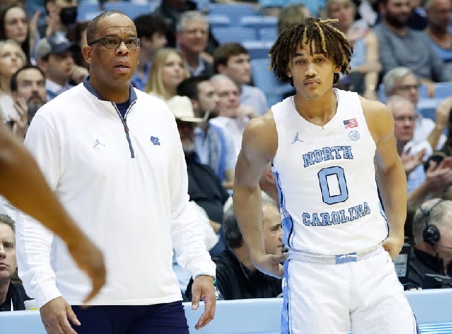 UNC Coach Hubert Davis sees Seth Trimble (0) as being a "problem" for opponents with his defense.