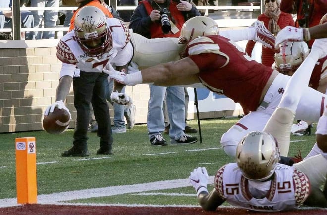 D.J. Matthews dives to score the go-ahead TD for Florida State on Saturday against Boston College.
