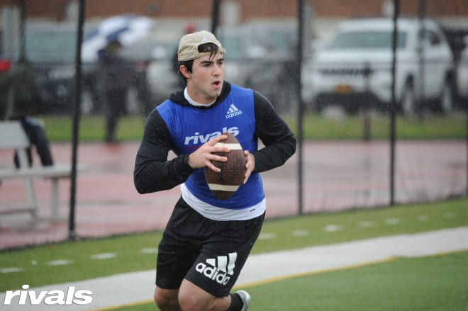 Notre Dame quarterback commit Drew Pyne had his best game of the year on Friday, completing 16 of 22 throws for 224 yards with five touchdowns plus a rushing score in New Canaan (Conn.) High’s 42-0 win over Norwalk (Conn.) McMahon.