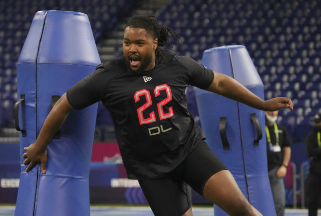 Eyioma Uwazurike participates in the NFL Combine last month in Indianapolis.