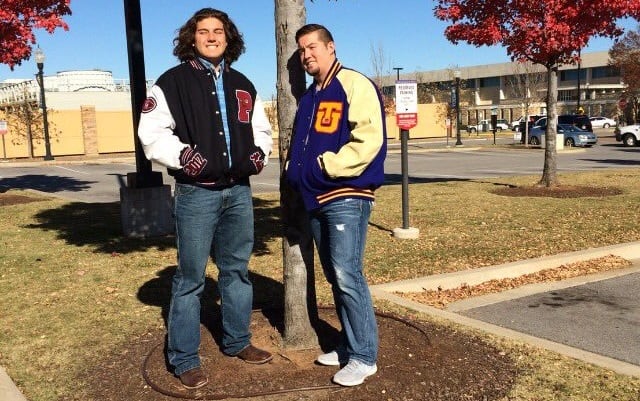 Adam Higuera (left) and his brother Rey Higuera on the Tulsa campus in 2015.