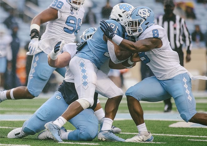 There was plenty of hard hitting in the Tar Heels' spring game SAturday afternoon.