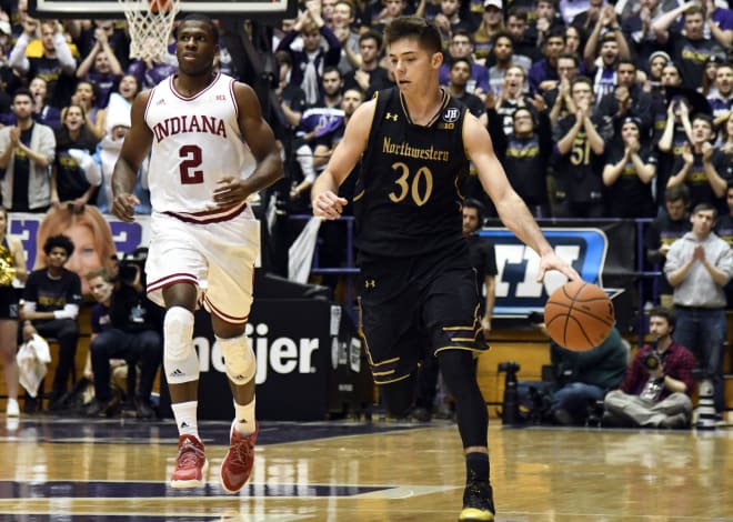 Bryant McIntosh runs down the floor against Indiana earlier this year. He led the Wildcats to a win over the Hoosiers. 