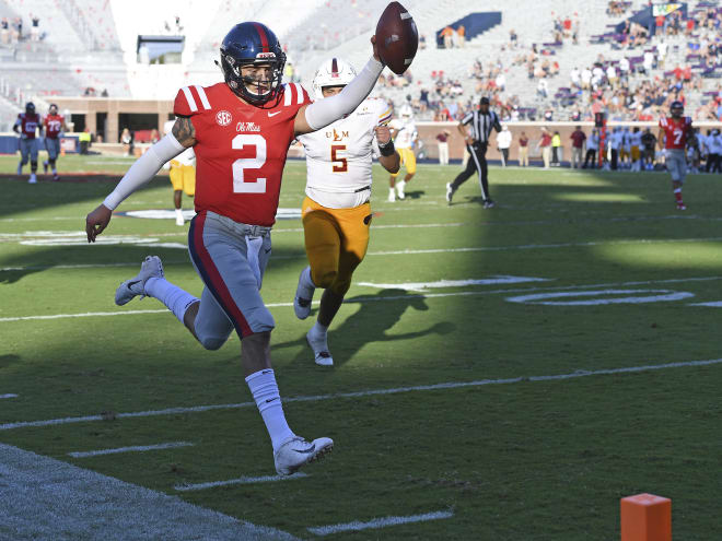 Matt Corral Ole Miss Rebels Unsigned Drops Back for A Pass Photograph