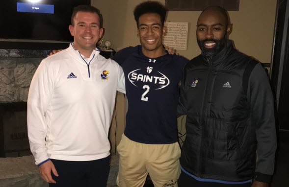 Cramer (left) and Jackson (far right) met with Russell for an in-home visit