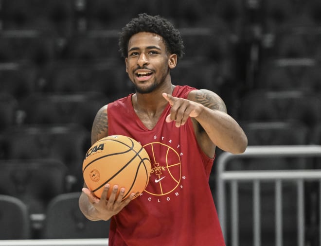 Izaiah Brockington practices ahead of Iowa State's Sweet 16 matchup against Miami (Fla.).