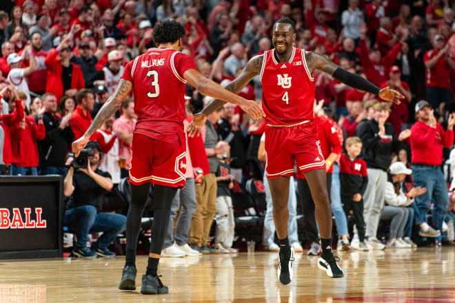 Nebraska's Brice Williams (#3) and Juwan Gary (#4). (Photo credit: Dylan Widger-USA TODAY Sports)