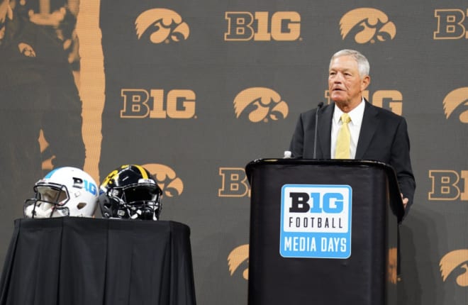 Iowa head coach Kirk Ferentz speaks at Big Ten Media Days Credit: Big Ten Conference 