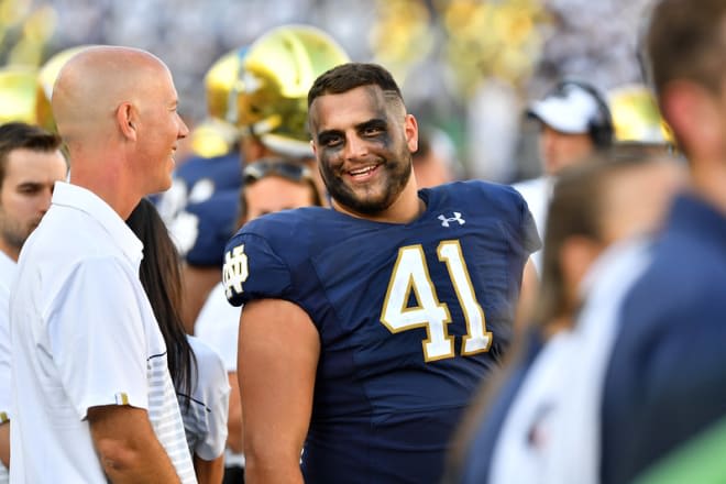 Video  Notre Dame DL Kurt Hinish & DE Myron Tagovailoa-Amosa Post-Practice  8.17 