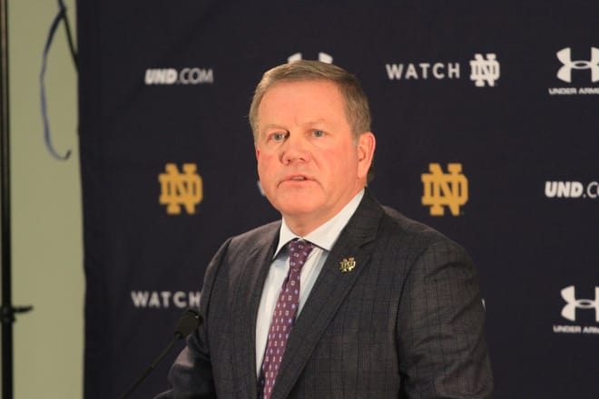Brian Kelly met with the media Monday for the first time since November.
