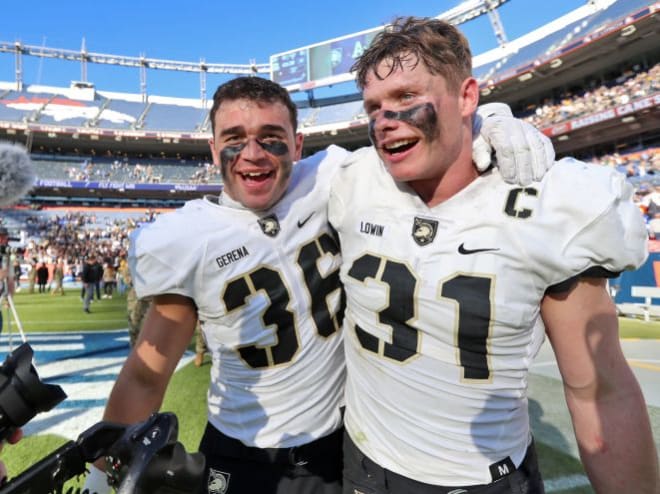 LBs Brett Gerena (#36 and Leo.Lowin (#31) celebrate victory against the Air Force Falcons