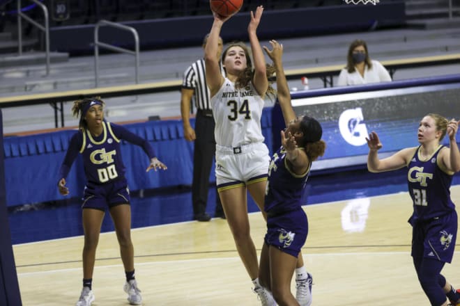 Freshman Maddy Westbeld scored all her team high 21 points in the second half in the 82-67 loss to Georgia Tech.