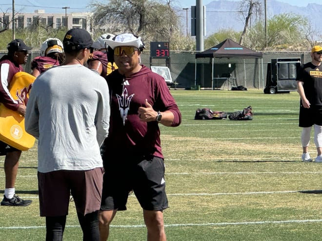 Tuesday marked the debut of ASU wide receivers coach Hines Ward (Brad Denny Photo)