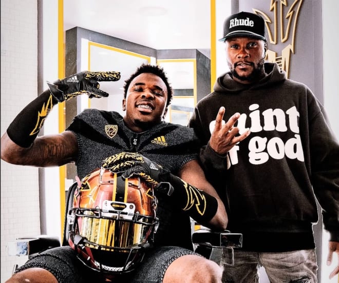 Welch with ASU's DB coach Bryan Carrington during his visit (Welch IG Photo)