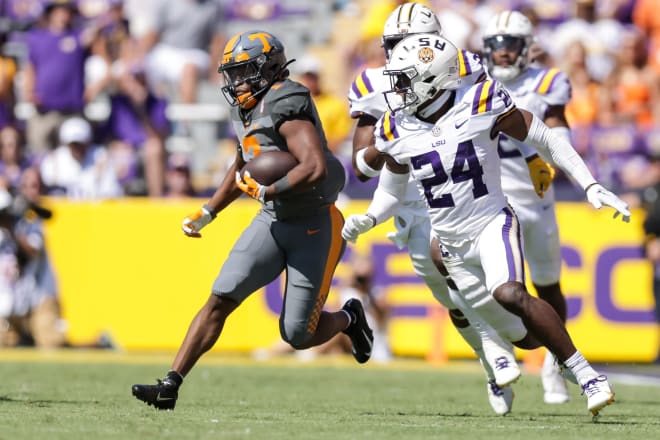 Tennessee running back Jabari Small breaks off a run against LSU during the Vols' 40-13 win over the Tigers on Oct. 8, 2022 at Tiger Stadium. 