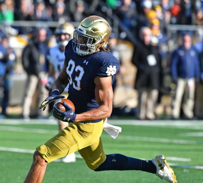 Senior wide receiver Chase Claypool tied a Notre Dame single-game record with four touchdown receptions during the romp against Navy.