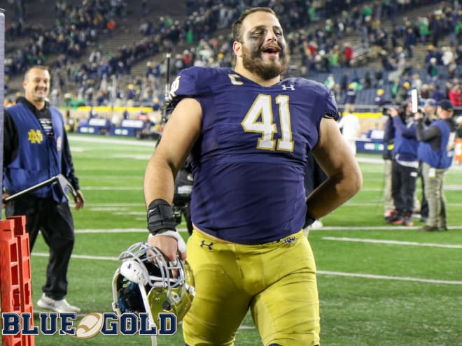 Notre Dame Fighting Irish football graduate student nose guard Kurt Hinish