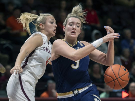 Notre Dame graduate transfer Dara Mabrey (left) during her time at Virginia Tech