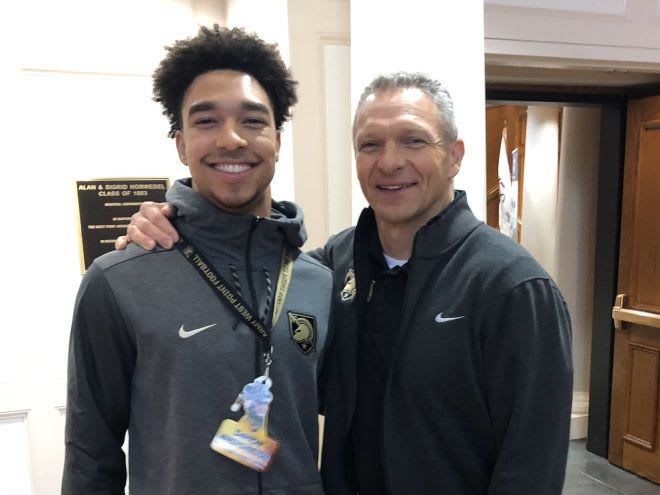 New Jersey product and cornerback Damon Washington with Army head coach, Jeff Monken