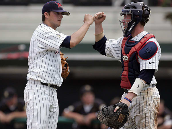 Scott Bittle and Brett Basham after a save in 2008. 