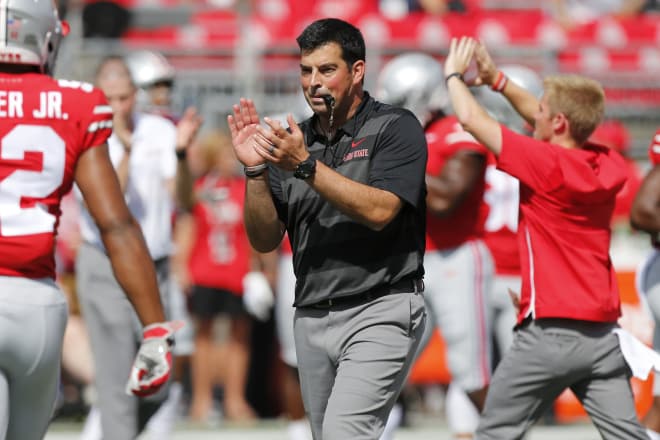 Ryan Day celebrates after a successful play.