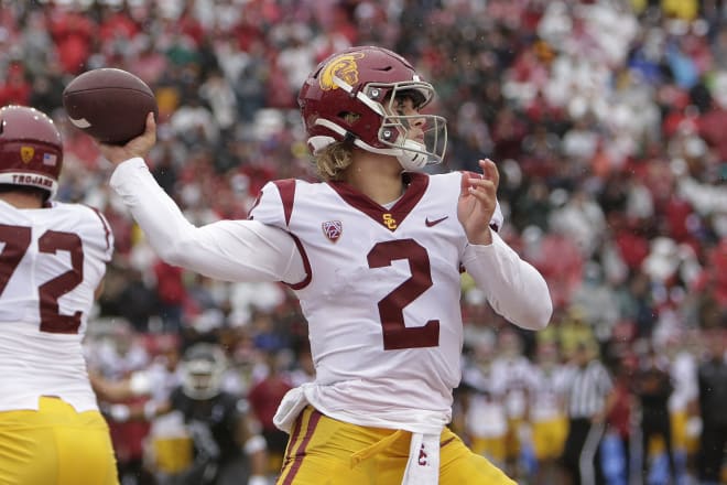 Freshman quarterback Jaxson Dart was pressed into action Saturday and shined in his Trojans debut.