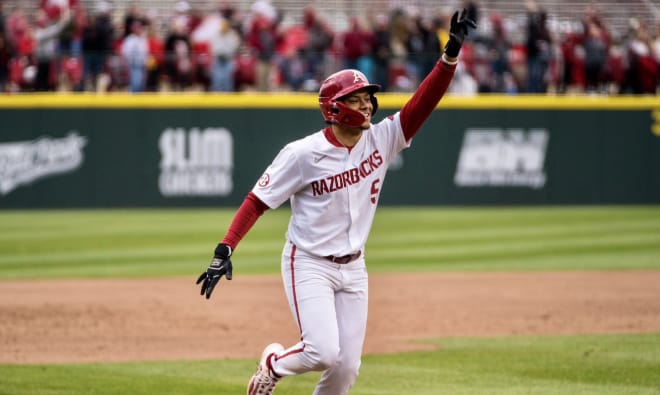 Kendall Diggs' three-run homer walked things off in the seventh inning of Arkansas' 13-2 win over Eastern Illinois on Saturday.