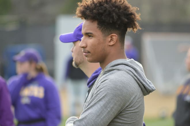 D.H. Conley rising senior wide receiver C.J. Johnson looks on during ECU's spring football practice on Wednesday.