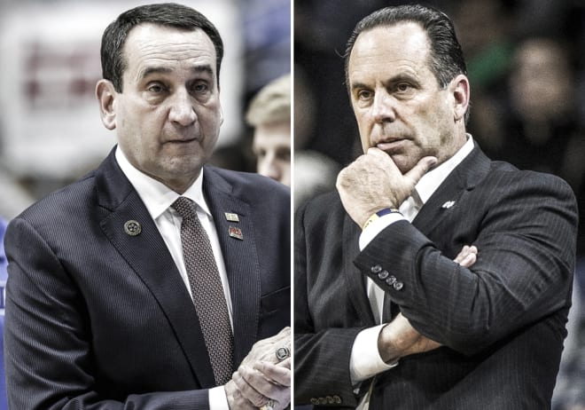 Duke's Mike Krzyzewski and Notre Dame's Mike Brey will face off in the ACC title game tonight at Barclays.