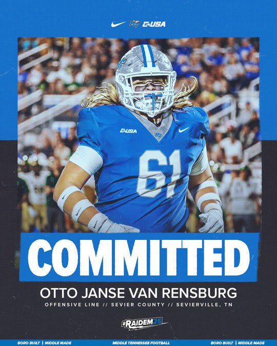 Sevier County (Tenn.) 2025 offensive lineman Otto Van Rensburg commits to Middle Tennessee