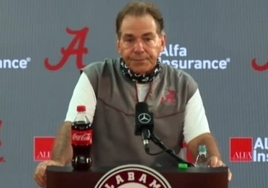 Nick Saban spoke to the media following Alabama's first scrimmage of the season 