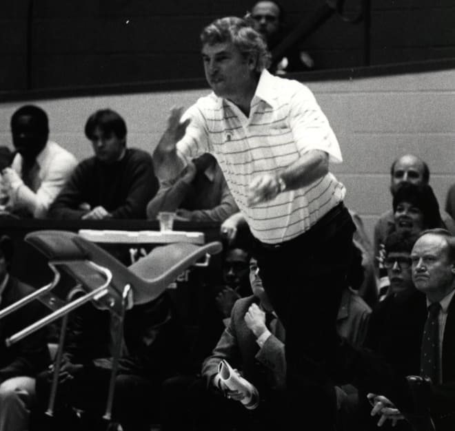 Bob Knight tossed the chair and was ejected about six minutes into the 1985 game with Purdue.