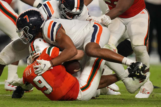 Noah Taylor had the last of Virginia's four sacks Thursday night in the Cavaliers' 30-28 ACC win at Miami.
