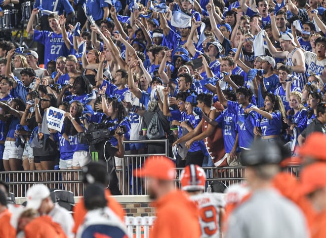 Duke's crowd celebrates during Monday night's game against Clemson. 
