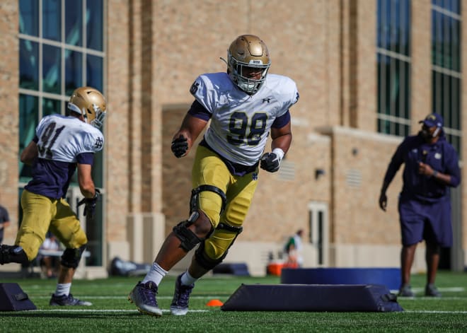 Can defensive tackle Tyson Ford (98) make a move up the Notre Dame depth chart this spring?