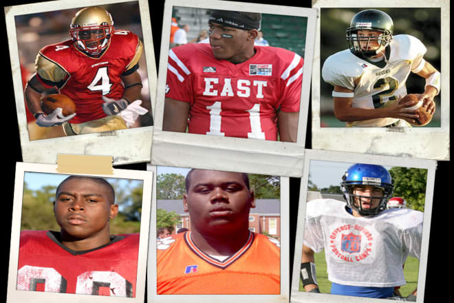 Georgia’s top recruits from its 2007 class (clockwise from top left): Caleb King, Israel Troupe, Logan Gray, Aron White, Justin Anderson, and Jarius Wynn.