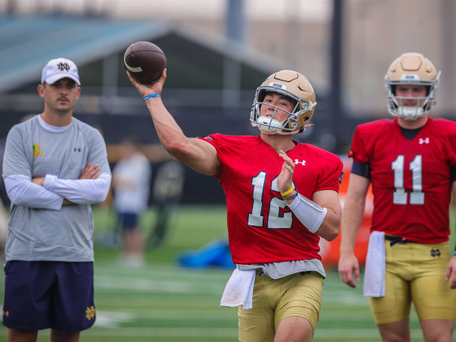 Sophomore quarterback Tyler Buchner (12) will start for Notre Dame on Saturday after not playing as a backup in the Fiesta Bowl on Jan. 1.