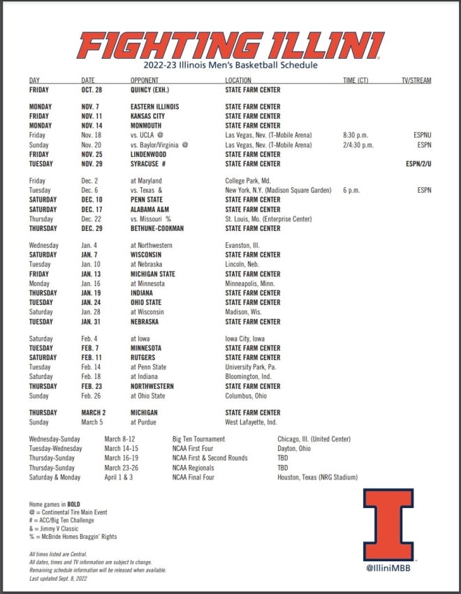 Printable Illinois Basketball Schedule