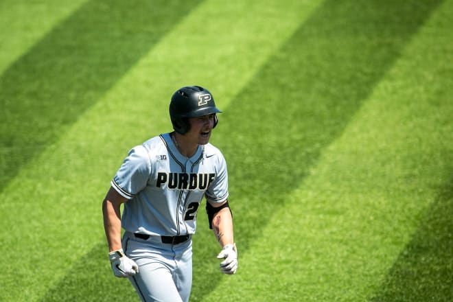 Purdue's Paul Toetz reacts after hitting a home run during a NCAA Big Ten Conference baseball game against Iowa, Saturday, May 7, 2022, at Duane Banks Field in Iowa City, Iowa. 220507 Purdue Iowa Bsb 006 Jpg