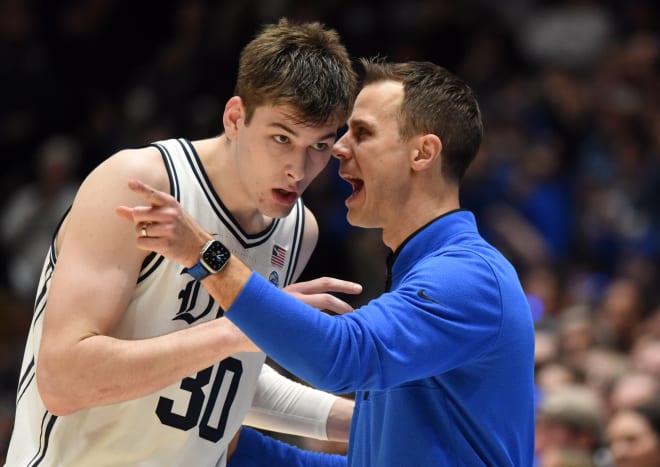 Coach Jon Scheyer still had things to say about Saturday's ruling of Kyle Filipowski's play at the rim in the loss to Virginia. 