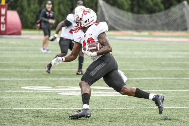 Defensive back BJ Wagner intercepted one of four passes the WKU defense took from the offense today. (Photo: @WKUFootball Twitter)