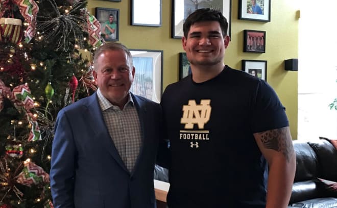 Notre Dame defensive tackle commit Aidan Keanaaina had an in-home visit with Brian Kelly on Thursday.